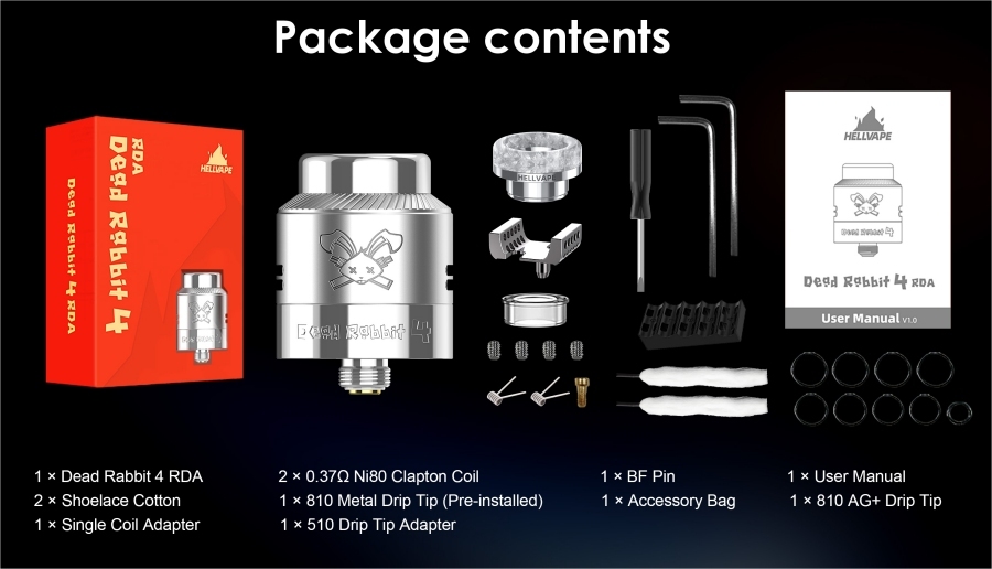 Hellvape Dead Rabbit 4 RDA - Package contents Hellvape Dead Rabbit 4 RDA - Package contents