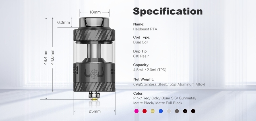 Hellvape Hellbeast RTA - Specification & dimensions Hellvape Hellbeast RTA - Specification & dimensions
