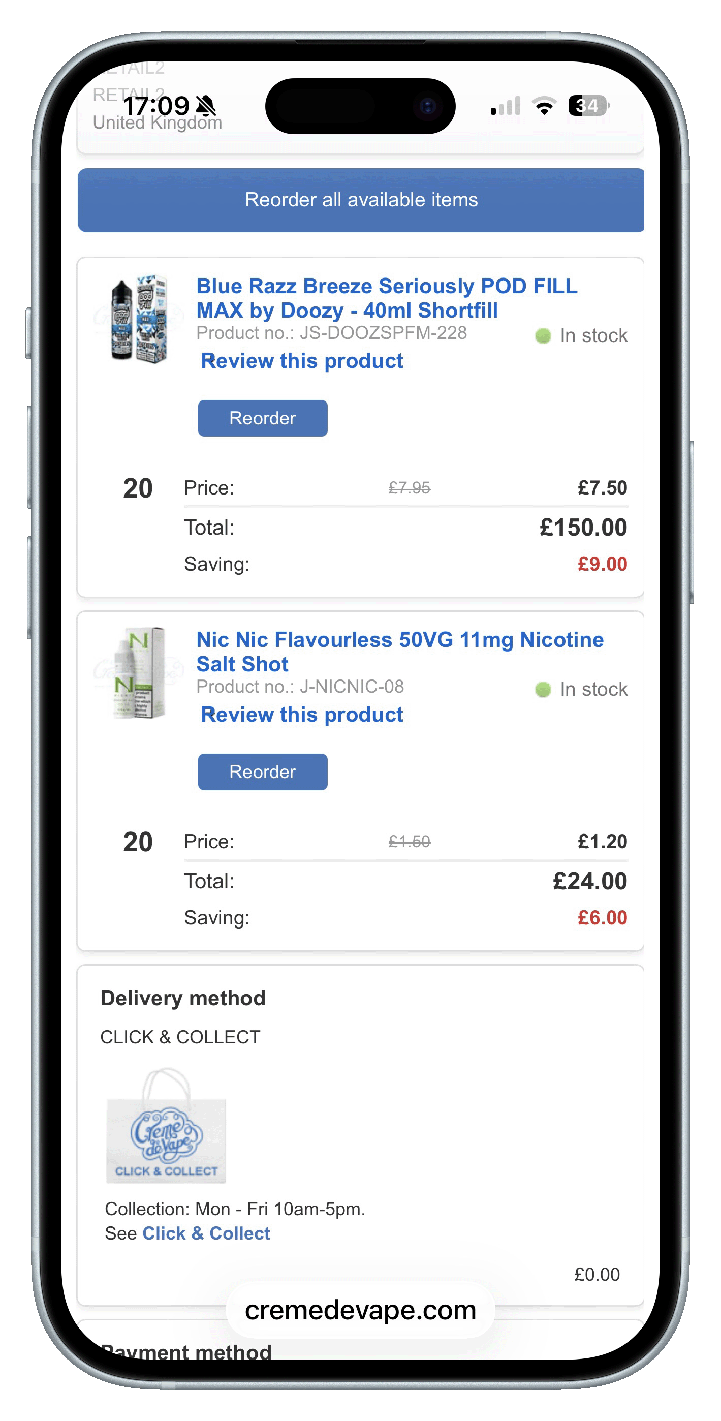 Reorder from your order history