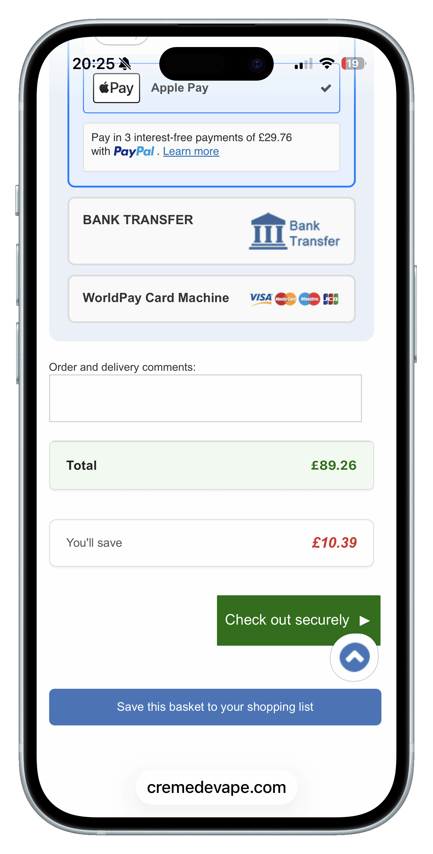 Total savings displayed at checkout